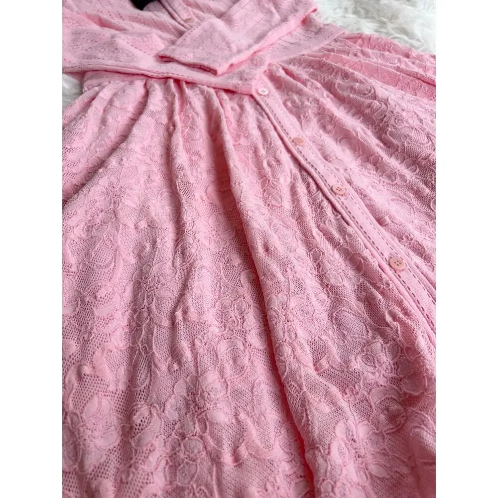 Maje Pink Lace Long-Sleeve Dress